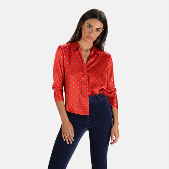 L'AGENCE Royal Red Maestro Jil Silk Charmeuse Button Blouse 3/4 Sleeve Size SP - Picture 4 of 13